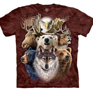 The Mountain Northern Wildlife Collage Bear Wolf Moose Brown Animal T-Shirt S-3X